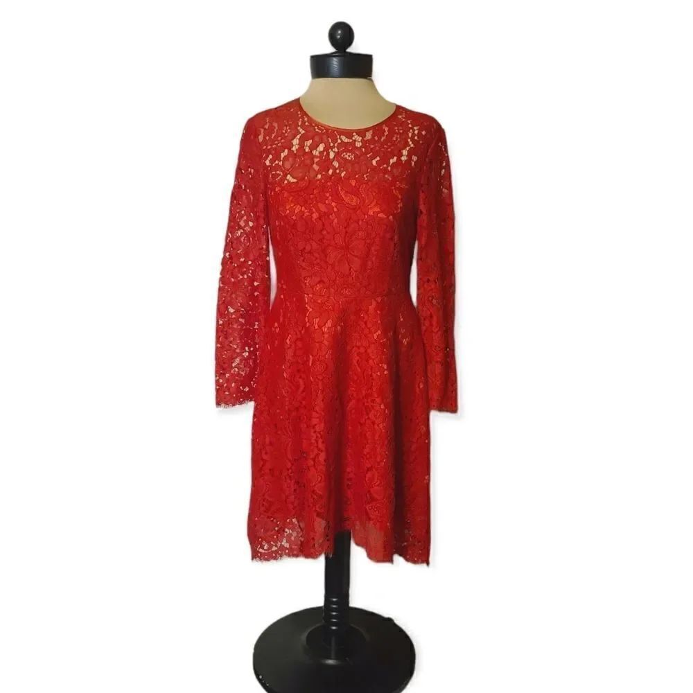 Red Lace Long Sleeve Dress by Finity Size 2
